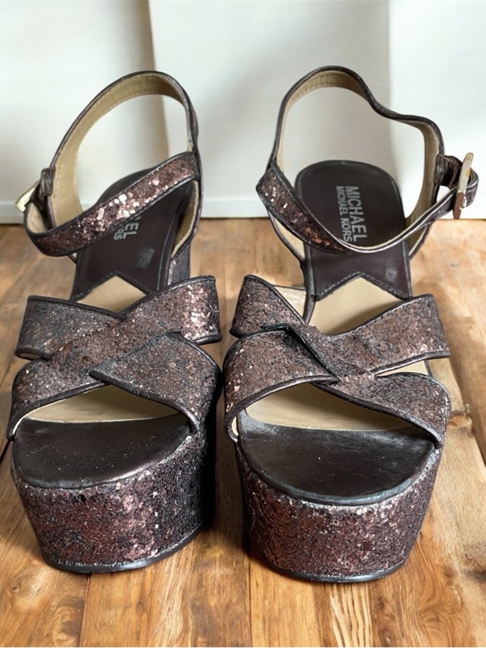 Rare Michael Kors Bronze Glitter Platform Sandals
